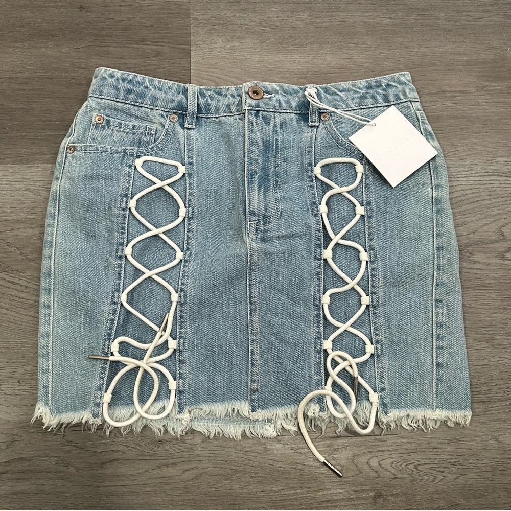 NWOT pistola lace up denim mini skirt Womens Size 27